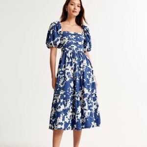 NWOT Abercrombie and fitch Emerson smocked poplin puff sleeve midi dress